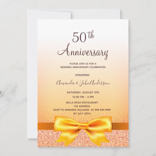 Invitation 50e anniversaire mariage or arc scintillant (Devant)