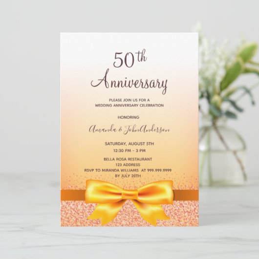 Invitation 50e anniversaire mariage or arc scintillant (Debout devant)