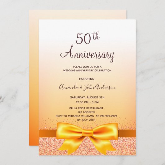 Invitation 50e anniversaire mariage or arc scintillant (Devant / Derrière)