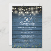 Invitation 50e anniversaire Mariage or cordes éclat rustique (Devant)