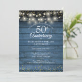 Invitation 50e anniversaire Mariage or cordes éclat rustique (Debout devant)