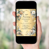 Invitation 50e anniversaire mariage or jaune fleuri luxe