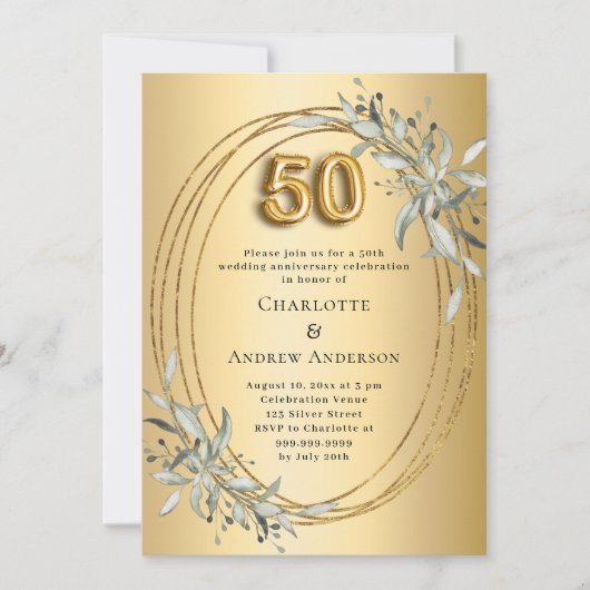 Invitation 50e anniversaire mariage or vert (Devant)