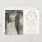 Invitation 50e anniversaire Mariage Photo Floral Green (Devant)
