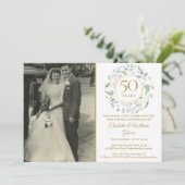 Invitation 50e anniversaire Mariage Photo Floral Green (Debout devant)
