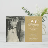 Invitation 50e anniversaire Mariage photo Gold Dust Confetti (Debout devant)