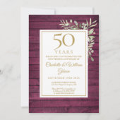 Invitation 50e anniversaire Mariage Rustique Rouge Bois vert (Devant)