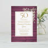 Invitation 50e anniversaire Mariage Rustique Rouge Bois vert (Debout devant)