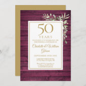 Invitation 50e anniversaire Mariage Rustique Rouge Bois vert (Devant / Derrière)