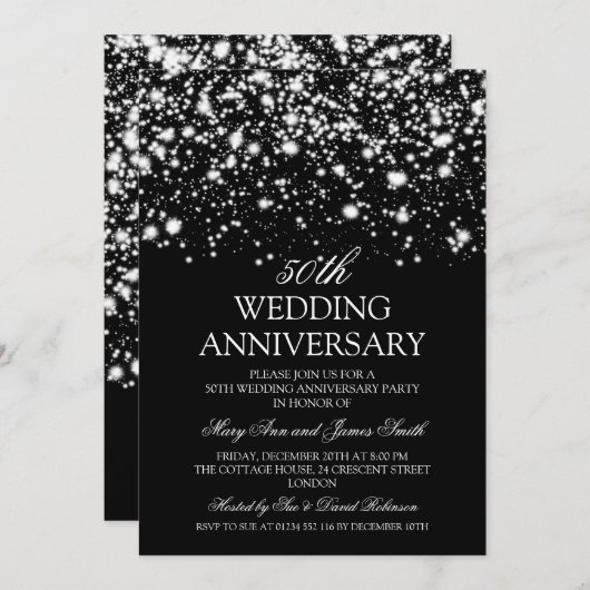 Invitation 50e anniversaire Mariage Silver Midnight Glam (Devant / Derrière)