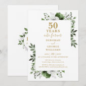 Invitation 50e anniversaire Mariage Verdure Floral Monogramme (Devant / Derrière)