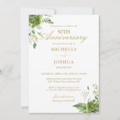Invitation 50e anniversaire Mariage Verdure or Monogramme (Devant)