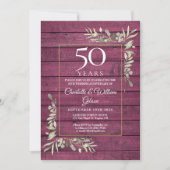Invitation 50e anniversaire Mariage verdure rustique bois rou (Devant)