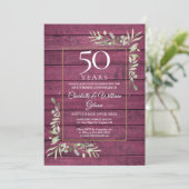 Invitation 50e anniversaire Mariage verdure rustique bois rou (Debout devant)