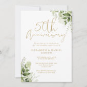Invitation 50e anniversaire Mariage Verdure Script or (Devant)