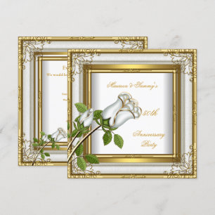 Invitation 50e Anniversaire Mariage White Rose Or Elégant