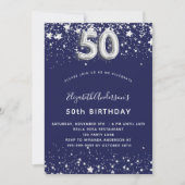 Invitation 50e anniversaire marine bleu argent étoiles glamou (Devant)