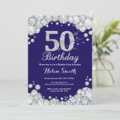 Invitation 50e anniversaire Marine Bleu et Diamant d'argent (Debout devant)
