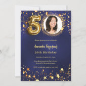Invitation 50e anniversaire marine bleu or étoiles photo (Devant)