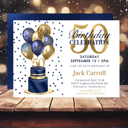 Invitation 50e anniversaire Marine Blue Balloon Cake