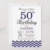 Invitation 50e anniversaire Marine Blue Chevron (Devant)