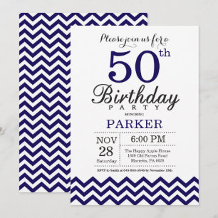 Invitation 50e anniversaire Marine Blue Chevron