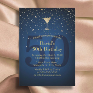Invitation 50e anniversaire Marine Blue Modern Gold Cocktail 