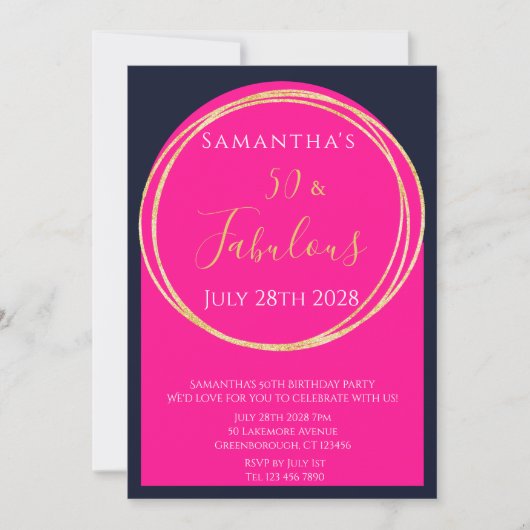 Invitation 50e anniversaire Marine Hot rose Anniversaire (Devant)