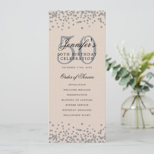 Invitation 50e Anniversaire Menu Argent Champagne (Debout devant)