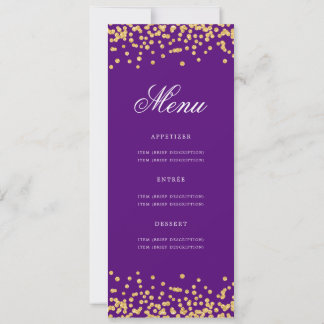 Invitation 50e Anniversaire Menu Gold Confetti Purple