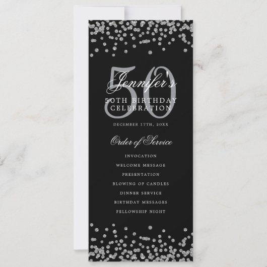 Invitation 50e Anniversaire Menu Merci U Silver Confetti (Devant)