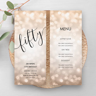 Invitation 50e anniversaire Menu Rose Gold Parties scintillan