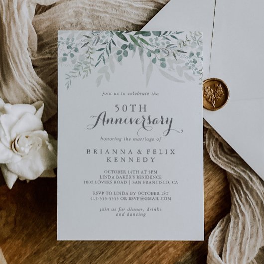 Invitation 50e anniversaire minimaliste de l'Eucalyptus Maria
