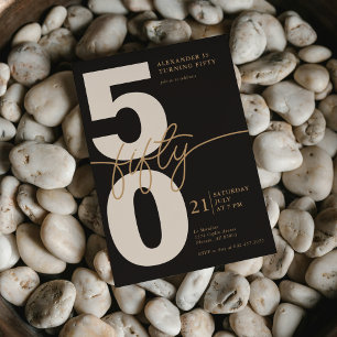 Invitation 50e anniversaire minimaliste moderne Black Gold