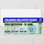 Invitation 50e anniversaire modèle football bleu (Devant / Derrière)