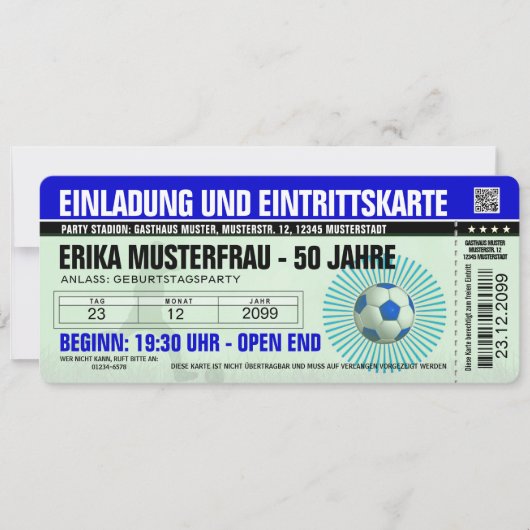 Invitation 50e anniversaire modèle football bleu (Devant)