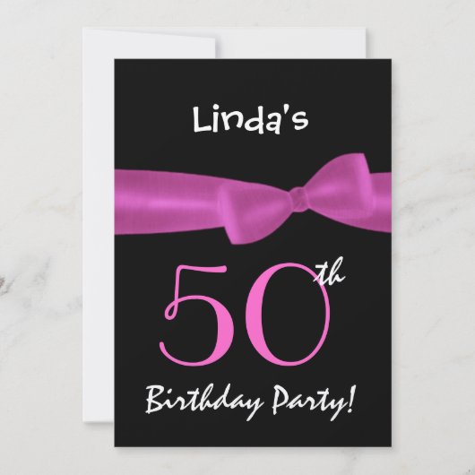 Invitation 50e anniversaire Modèle Magenta Pink Bow W422 (Devant)