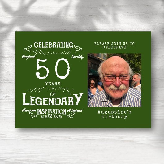 Invitation 50e anniversaire Modèle photo Légende Vert Vintage