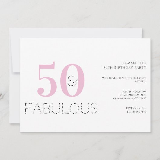 Invitation 50e anniversaire Modern Pink 50 et Fabulous Party (Devant)