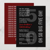 Invitation 50e anniversaire moderne Black White Red 5 OH! (Devant / Derrière)