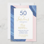 Invitation 50e Anniversaire Moderne Bleu Rose Agate Roche Min (Devant)