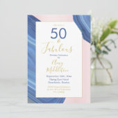 Invitation 50e Anniversaire Moderne Bleu Rose Agate Roche Min (Debout devant)