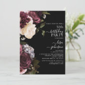 Invitation 50e anniversaire Moderne Dark Moody Bourgogne Flor (Debout devant)