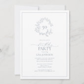 Invitation 50e anniversaire moderne Dusty Blue Leafy Crest (Devant)