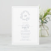 Invitation 50e anniversaire moderne Dusty Blue Leafy Crest (Debout devant)