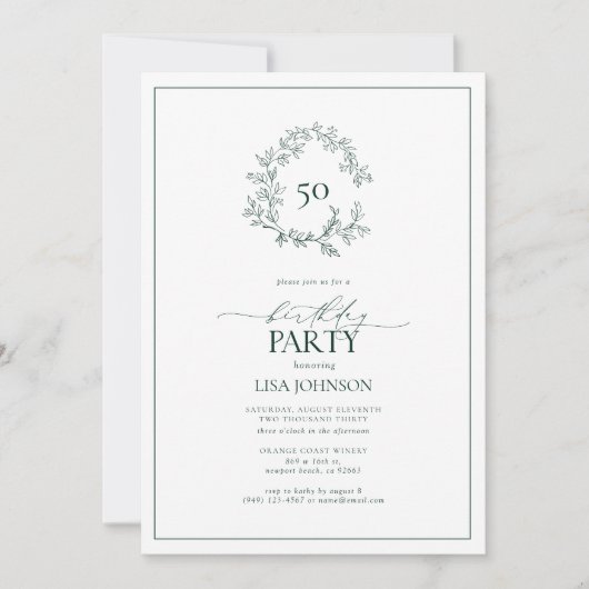 Invitation 50e anniversaire Moderne Emerald Green Leafy Crest (Devant)