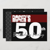 Invitation 50e anniversaire Moderne pour lui Rouge Blanc Noir (Devant / Derrière)