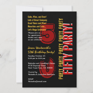 Invitation 50e Anniversaire moderne Red Gold Black Grunge