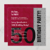 Invitation 50e anniversaire moderne rouge argent noir C947 (Devant / Derrière)