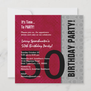 Invitation 50e anniversaire moderne rouge argent noir C947